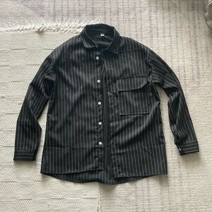 Black and White Pin-striped Button-Up Shirt
